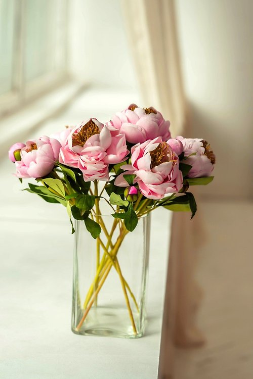 ByflordecorArt Artificial peony centerpiece, Pink peony bouquet, Faux peony flower, Girl gift