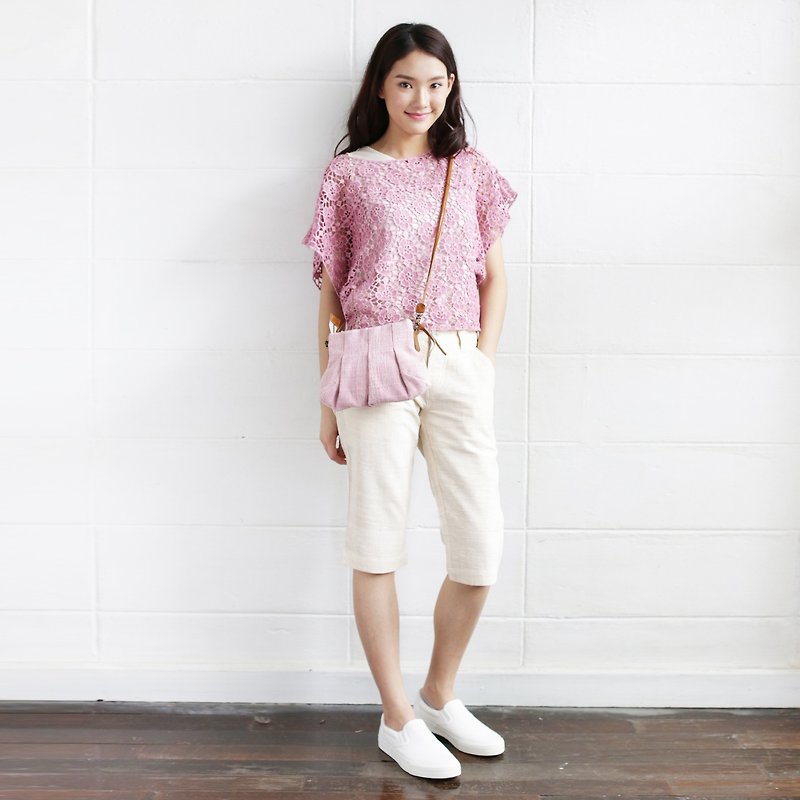 Pink Color Crossbody Bags Mini Skirt XS  Hand woven and Botanical dyed Cotton - Messenger Bags & Sling Bags - Cotton & Hemp Pink