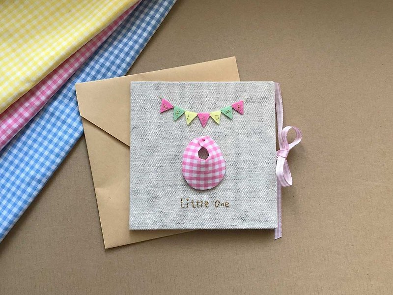 小小圍兜的祝福|手工卡|生日卡|Handmade Baby card 粉紅色2.0版 - 心意卡/卡片 - 其他材質 多色