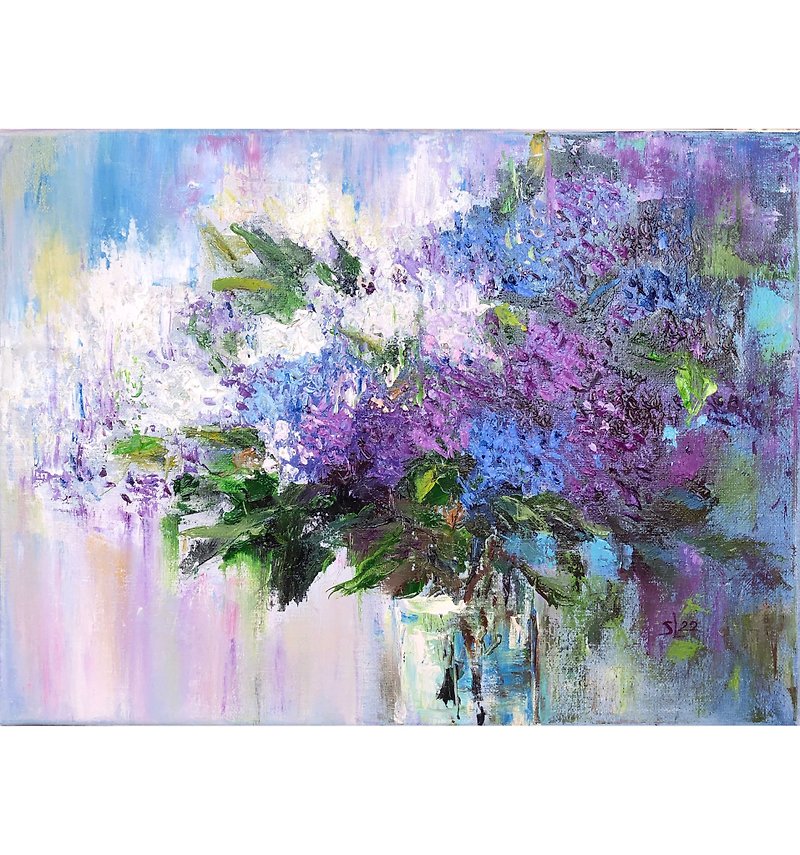 lilac Flowers Painting Original Art Wall Decor - Posters - Other Materials Multicolor