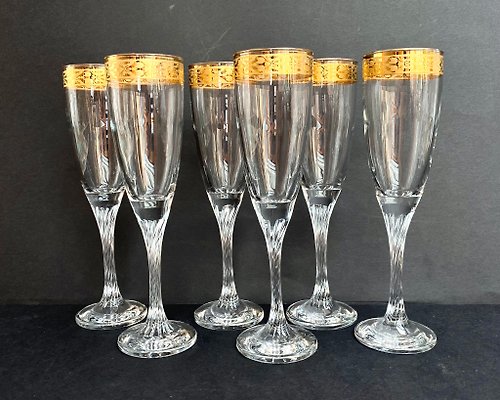 HappyDuckVintage 水晶香檳杯復古套裝 6 來自德國 1970 年代