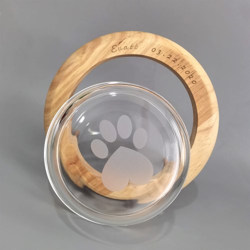 日日印 【Pet Shop系列】訂製寵物碗大口徑玻璃碗 實木架飛碟碗