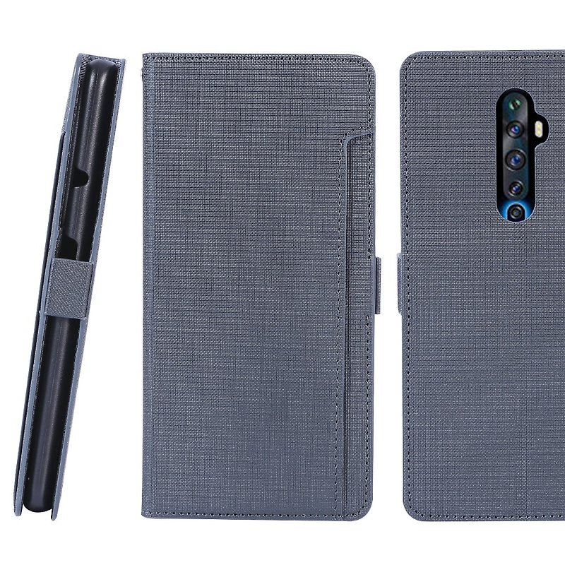 CASE SHOP OPPO Reno2Z cloth front card side vertical leather case - iron gray 47277896661408 - เคส/ซองมือถือ - หนังเทียม สีน้ำเงิน