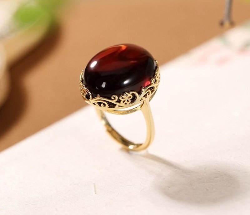 High End Natural Amber Beeswax Rings for Women Luxury Big Size Gemstone Dress - General Rings - Sterling Silver Multicolor