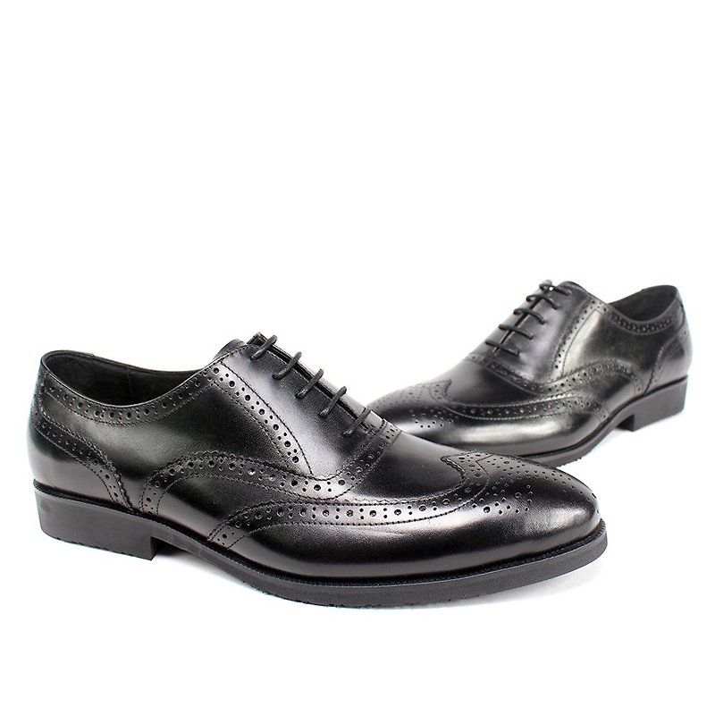 sixlips british wing pattern full carved oxford shoes black - รองเท้าลำลองผู้ชาย - หนังแท้ สีดำ