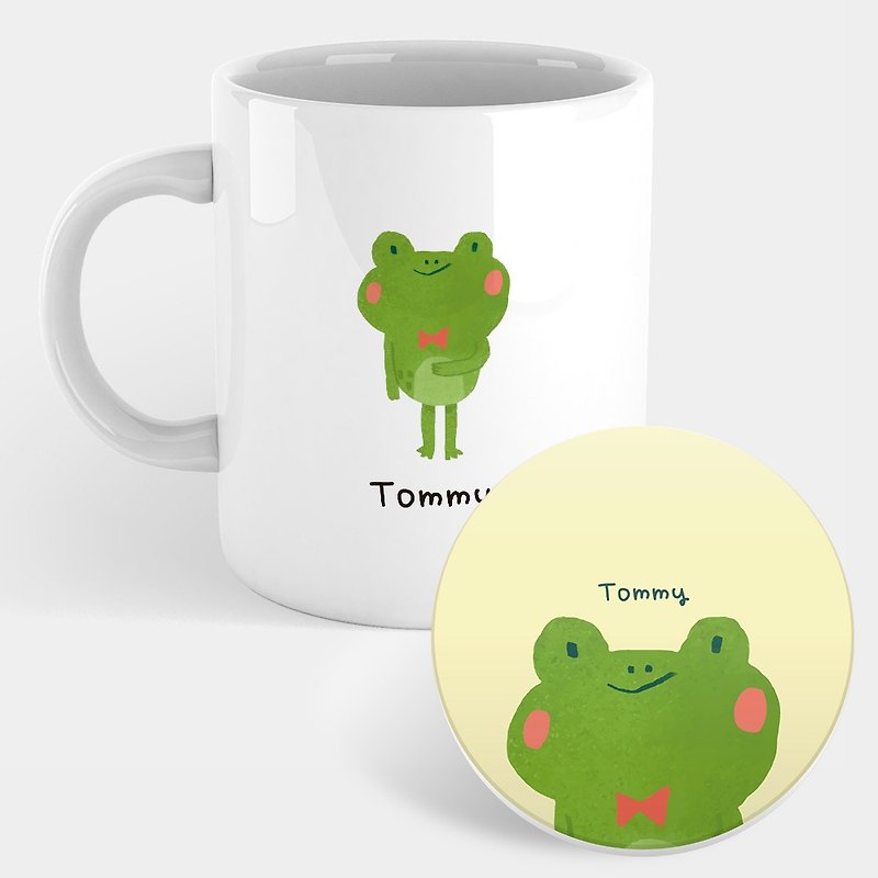 Customized text frog mug coaster PU042 - Mugs - Porcelain Green