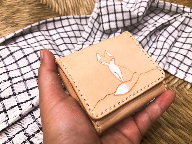 Little Fox Series Leather Hand-engraved Coin Purse-Guardian - Coin Purses - Genuine Leather Khaki