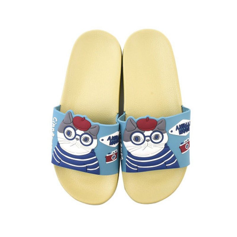 Kusuguru Japanw Waterproof Slippers Non-slip Soft Thick Bottom Indoor and Outdoor Drag Folding Ear Cat Style-Blue - รองเท้าแตะในบ้าน - เส้นใยสังเคราะห์ สีน้ำเงิน