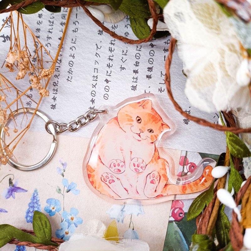 KR441高冷橘貓E Cold Orange Cat E 無愛想な茶トラ猫E/晶透吊飾 - 鑰匙圈/鑰匙包 - 塑膠 多色