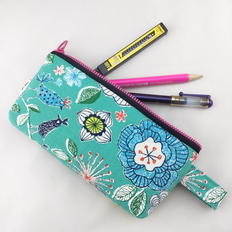 Bird language flower lake water green - pen bag - Pencil Cases - Cotton & Hemp 
