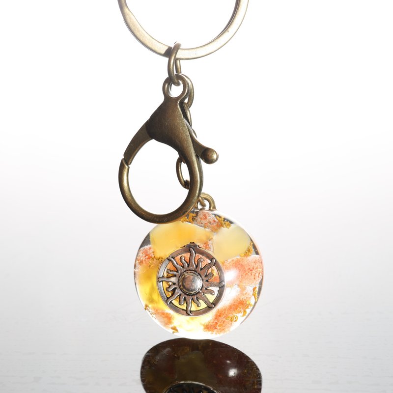 【聖誕飾品】阿波羅太陽符號黃瑪瑙/太陽石鑰匙圈-開運招財吊飾 - 鑰匙圈/鑰匙包 - 半寶石 黃色