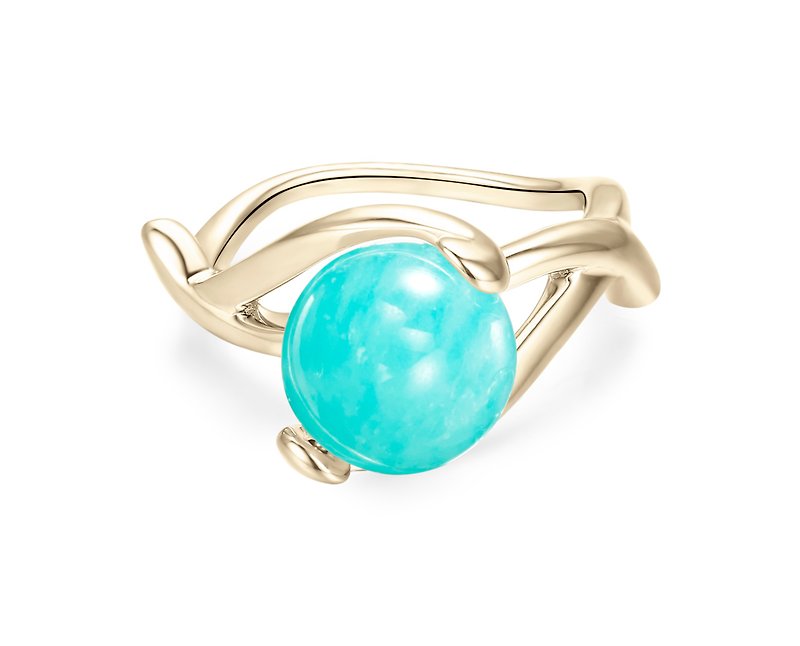 Amazonite Jewelry, Turquoise Wedding Band, Green Stone Promise Ring, Teal Blue - แหวนทั่วไป - เงินแท้ สีน้ำเงิน