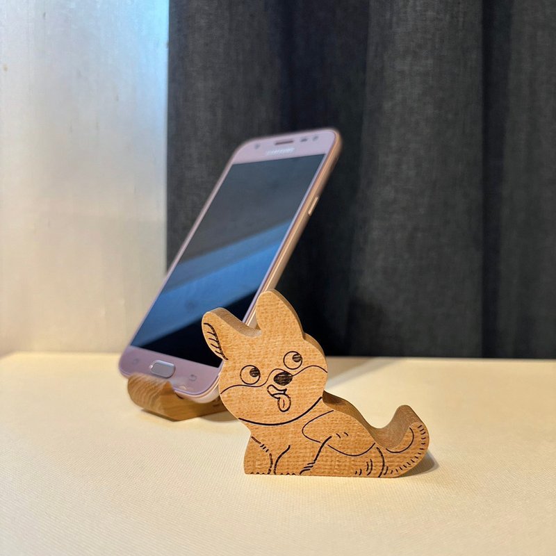 Hanhan corgi thick piece mobile phone holder white oak - ที่ตั้งมือถือ - ไม้ สีนำ้ตาล