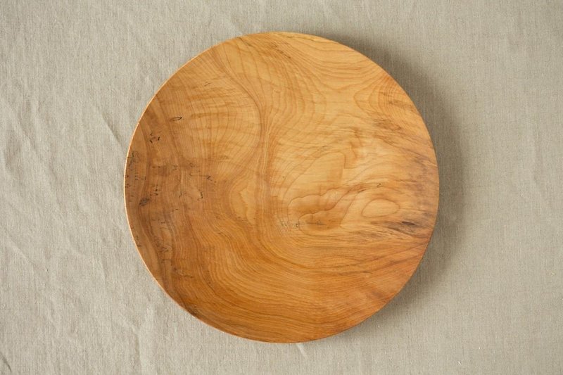 Wood 24cm of the potter's wheel ground wooden plate chestnut (land) 08 - จานเล็ก - ไม้ สีกากี