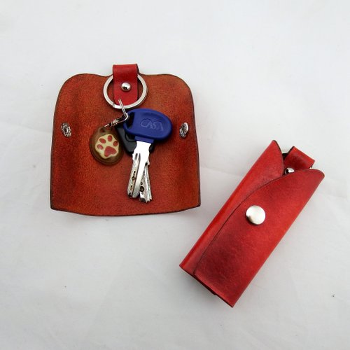 手染めシンプルレザーキーケース ラッキーレッドハピネスブラウン