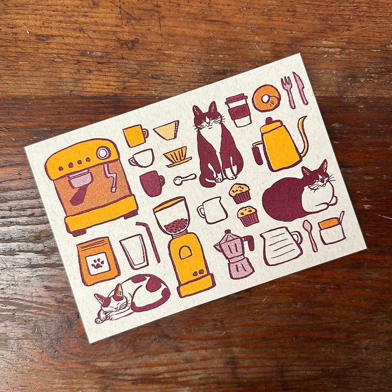 賓士貓咖啡廳 孔版印刷 明信片 - 心意卡/卡片 - 紙 多色