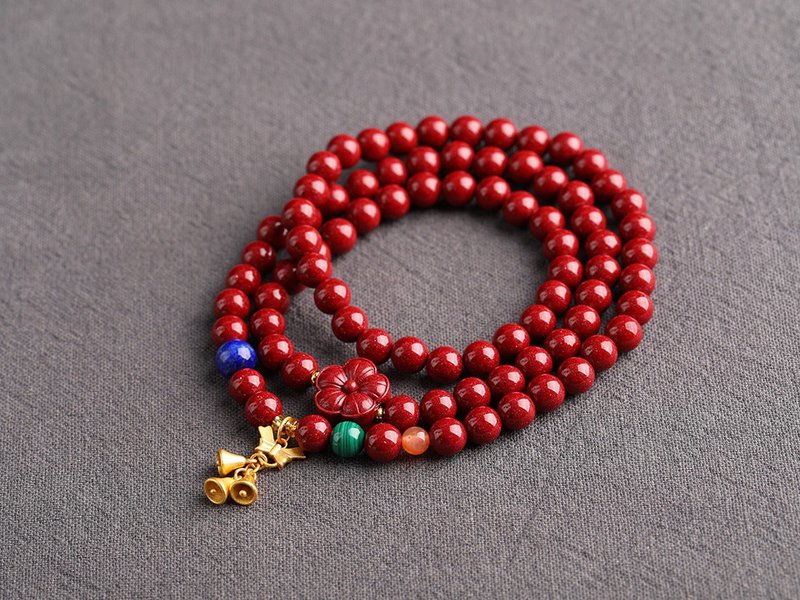 Natural raw ore cinnabar purple gold sand bracelet more than 95% cinnabar content to promote blood circulation and beautify Tai Sui to keep you safe - Bracelets - Gemstone 