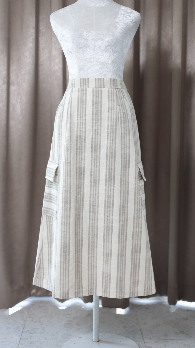 Loom & Leaf - Artisanal A-Line Skirt - 裙子/長裙 - 棉．麻 灰色