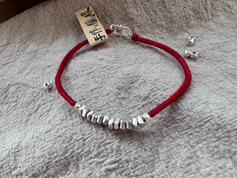 S925 Silver Silver King Kong Wax Thread Bracelet - สร้อยข้อมือ - เงินแท้ สีแดง
