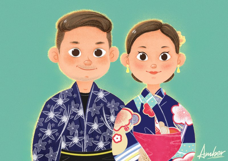 繪本風格 插畫客製 似顏繪 人像畫 情侶紀念 全家福  婚紗照 - 電子似顏繪/繪畫/插畫 - 其他材質 