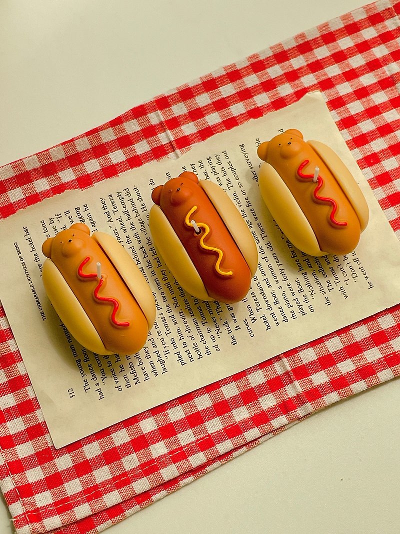 hotdog bear scented candle hotdog candle - Candles & Candle Holders - Wax Brown