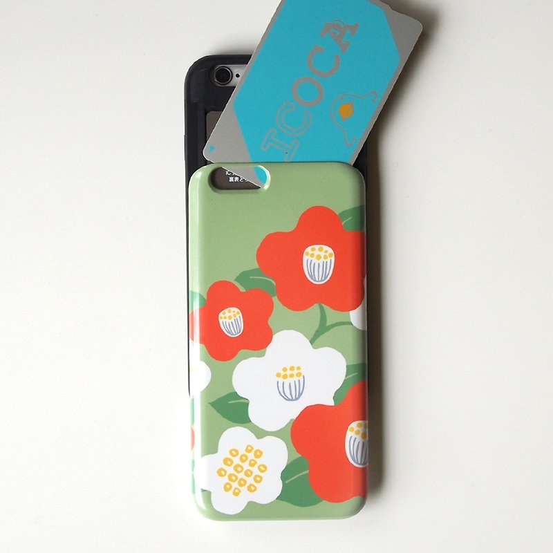 和な雰囲気の椿のICカード収納スマホケース - 手機殼/手機套 - 矽膠 綠色