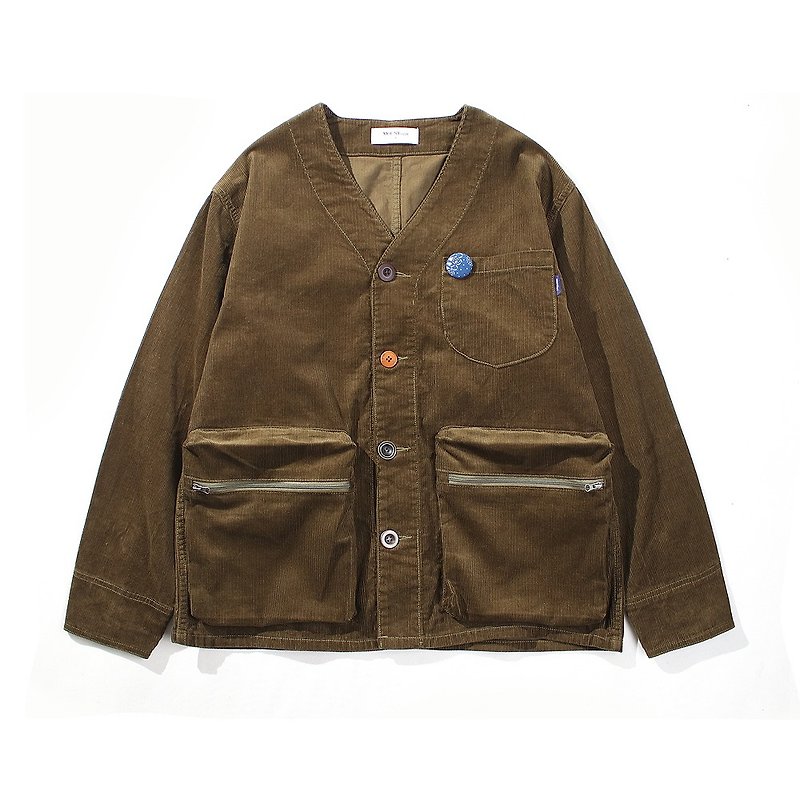 Japanese retro thick corduroy loose jacket - เสื้อโค้ทผู้ชาย - วัสดุอื่นๆ สีกากี