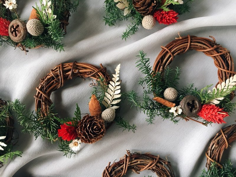 【好花】迷你聖誕花圈 聖誕節禮 交換禮物附聖誕包裝(一入)XS - 擺飾/家飾品 - 植物．花 紅色