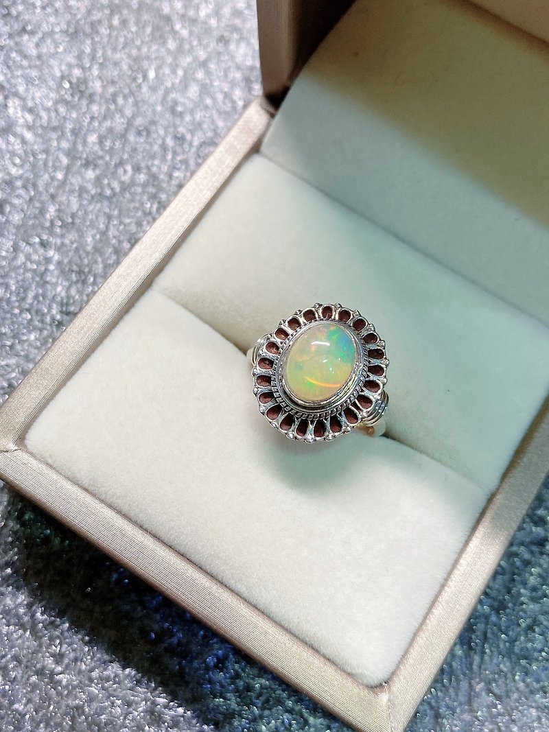蛋白石 戒指 尼泊爾 手工製 925純銀 - 戒指 - 半寶石 