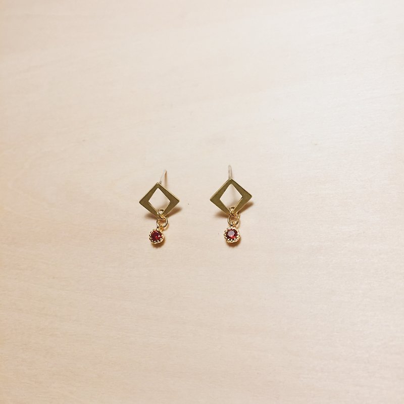Vintage Japanese Mini Red Gemstone Diamond Earrings - Earrings & Clip-ons - Gemstone Red