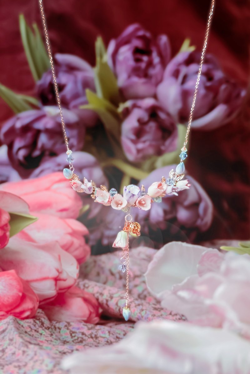 ZODIAC Pisces Tulip Rose-gold Plated 925 Silver Necklace - Necklaces - Crystal Pink