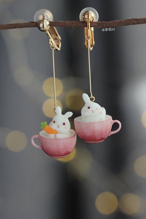 茶包TEABAG 邦尼咖啡館 小兔子耳環耳夾可愛禮物