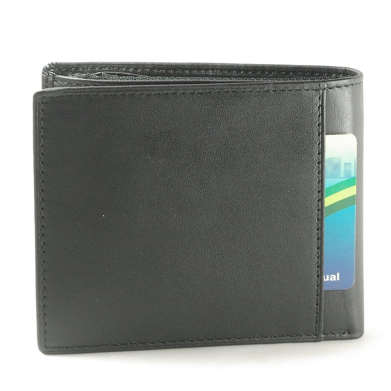 Back layer men's short clip leather wallet 11 card photo coin purse black/brown paid custom lettering - กระเป๋าสตางค์ - หนังแท้ สีดำ
