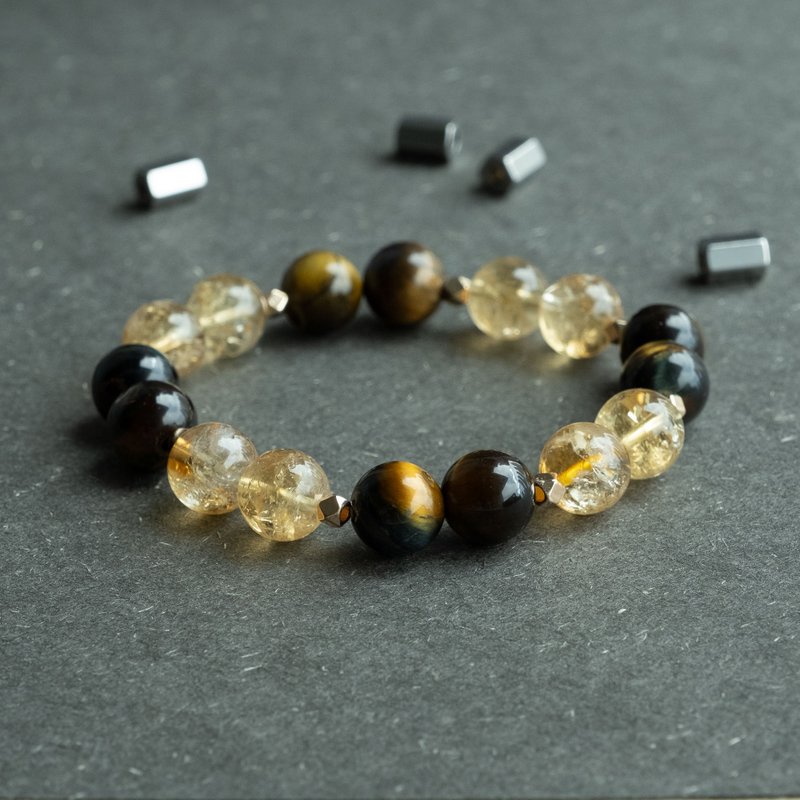 Yellow Tigerite x Citrine Azeztulite genuine gemstones stretch bracelet her gift - Bracelets - Crystal Yellow