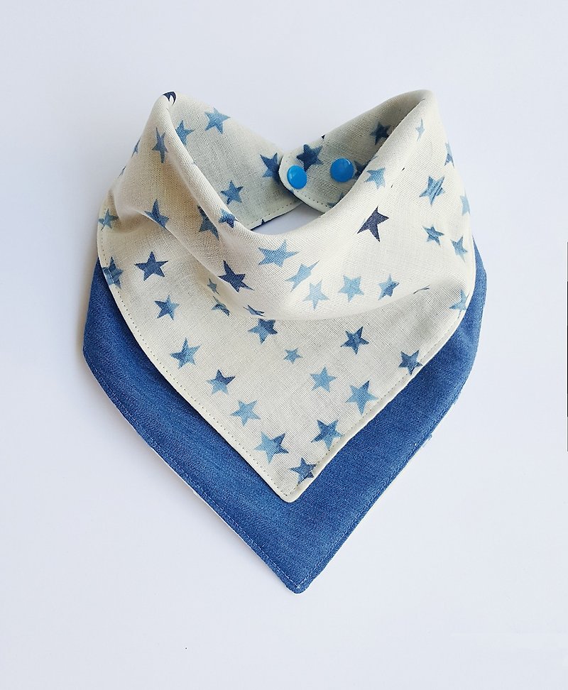Star Cowboy (Light Blue) - Double Sided Bib/Saliva Towel/Scarf/Embroidery - Bibs - Cotton & Hemp White