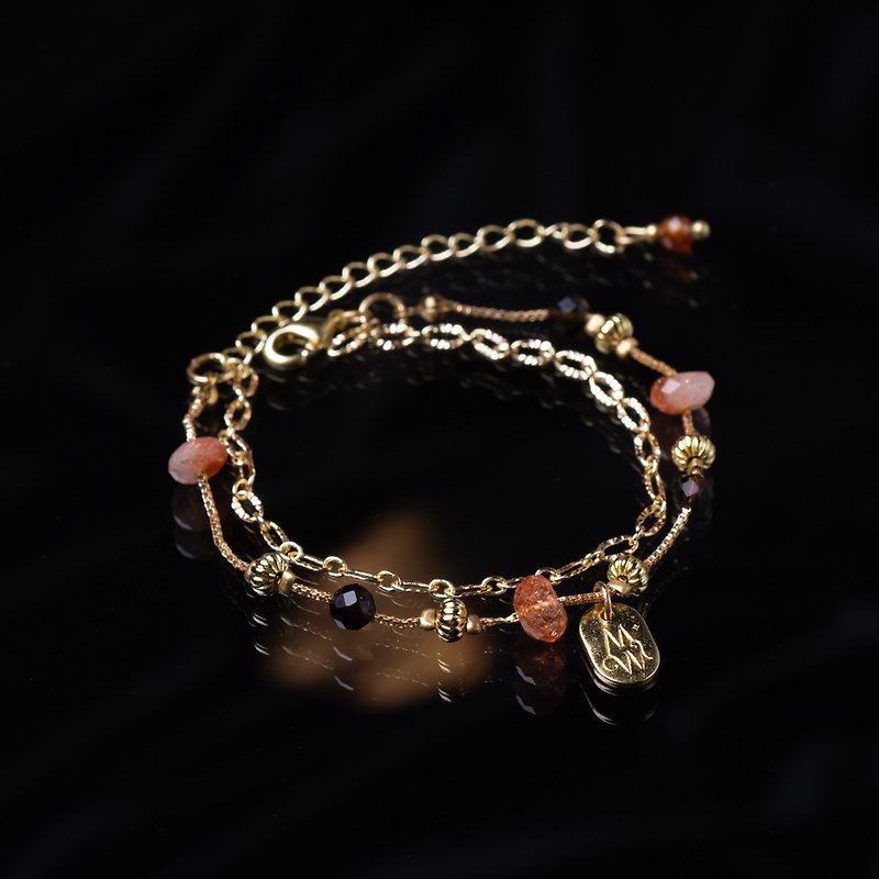 Orange Autumn Dance // B0001 Sunstone Stone Orange Pomegranate Chain Bracelet - สร้อยข้อมือ - เครื่องเพชรพลอย 