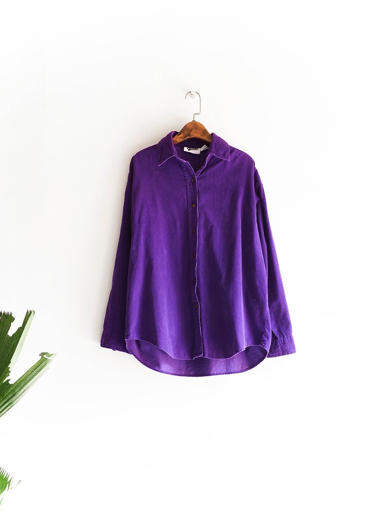 River Hill - violet classic plain mysterious dreams of youth corduroy shirt Jacket vintage antique neutral shirt oversize vintage - เสื้อเชิ้ตผู้หญิง - ผ้าฝ้าย/ผ้าลินิน สีม่วง
