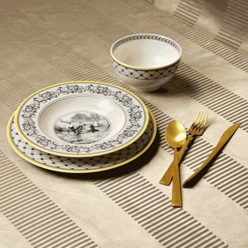 德VB │ 奧頓系列-餐食3件組 - 盤子/餐盤/盤架 - 瓷 黃色