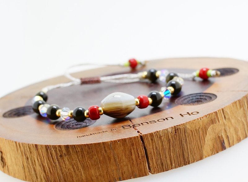 Obsidian + Agate bracelet ( 黑曜石+瑪瑙手錬 ) - 手鍊/手環 - 寶石 多色