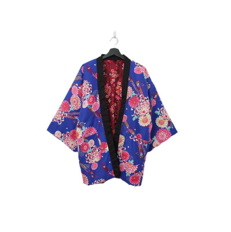 Back to Green-日本買い付け半纏 青赤 リバーシブル 花柄 pt-38/vintage - アウター メンズ - コットン・麻 