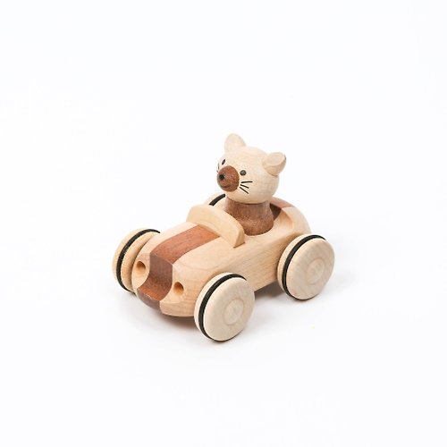 Wooderful life 【復古賽車貓咪】迴力車 木製玩具 物理趣味遊戲 | Wooderfullife