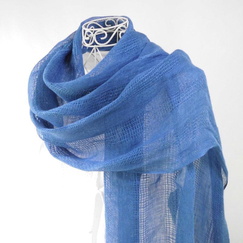 [Limited 5 sheets · special price] Indigo dye / blue of the night sky / linen · large format wide wide · long stall - Knit Scarves & Wraps - Cotton & Hemp Blue