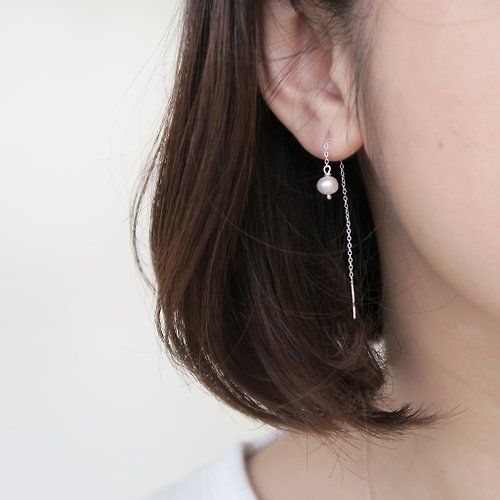 COOL & HOT 925純銀雪白珍珠 耳針式-耳勾式 耳環 一對