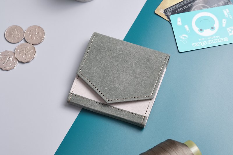 [Environmentally friendly and sustainable] DUO twin series paper coin purse short clip leather paper washed kraft paper - กระเป๋าใส่เหรียญ - กระดาษ สีนำ้ตาล