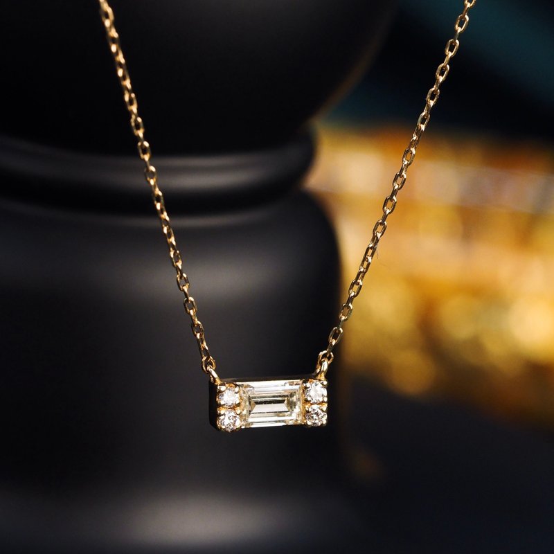 18K鑽石長方形項鏈 18K Gold Diamond Baguette Necklace - 項鍊 - 貴金屬 