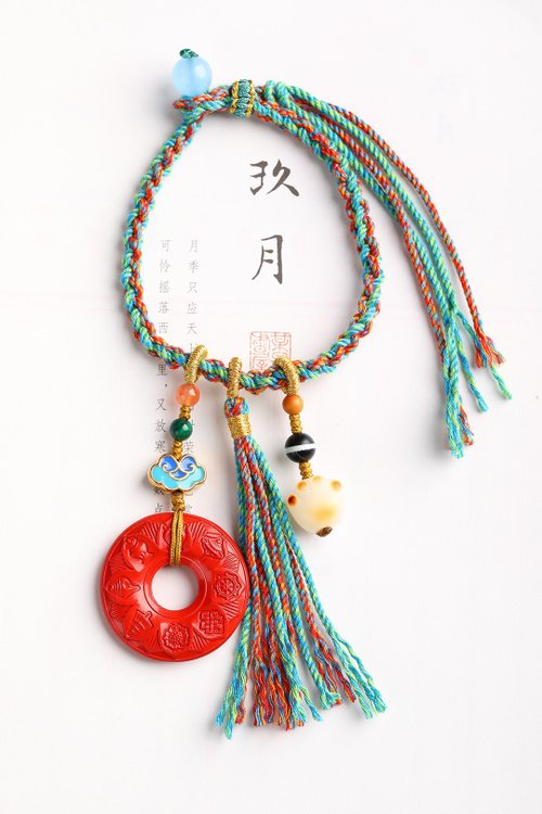 水墨 天然原礦硃砂精品紅砂八寶蓮花心經平安扣 包掛 萬能掛 精品原創