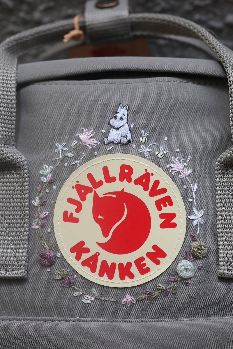 Moomin rummy elf and flower Kanken mini / light gray----handmade - Backpacks - Waterproof Material Silver