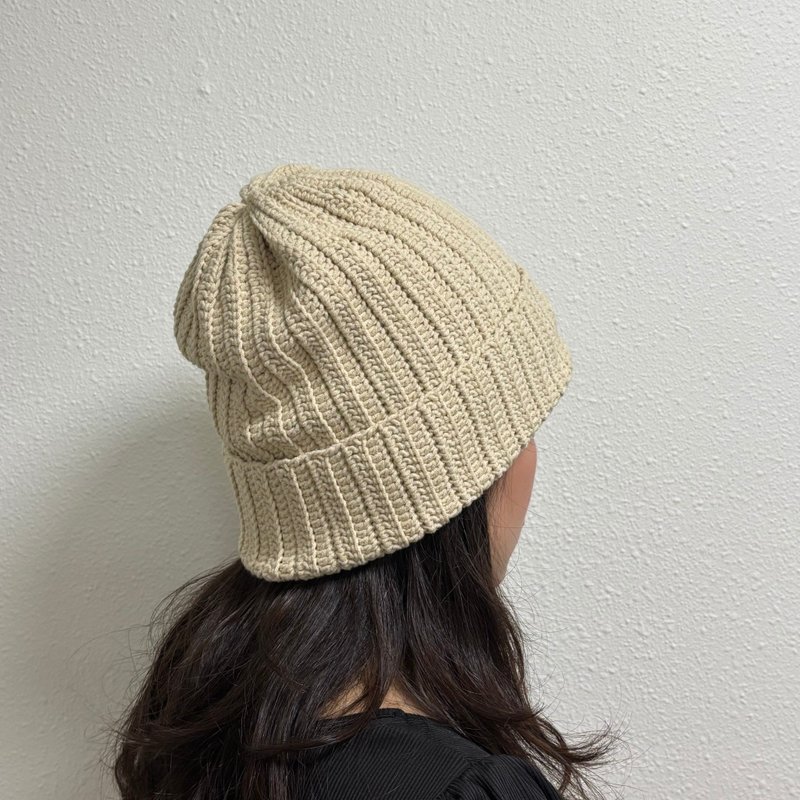 手工針織帽 - 帽 - 棉．麻 白色