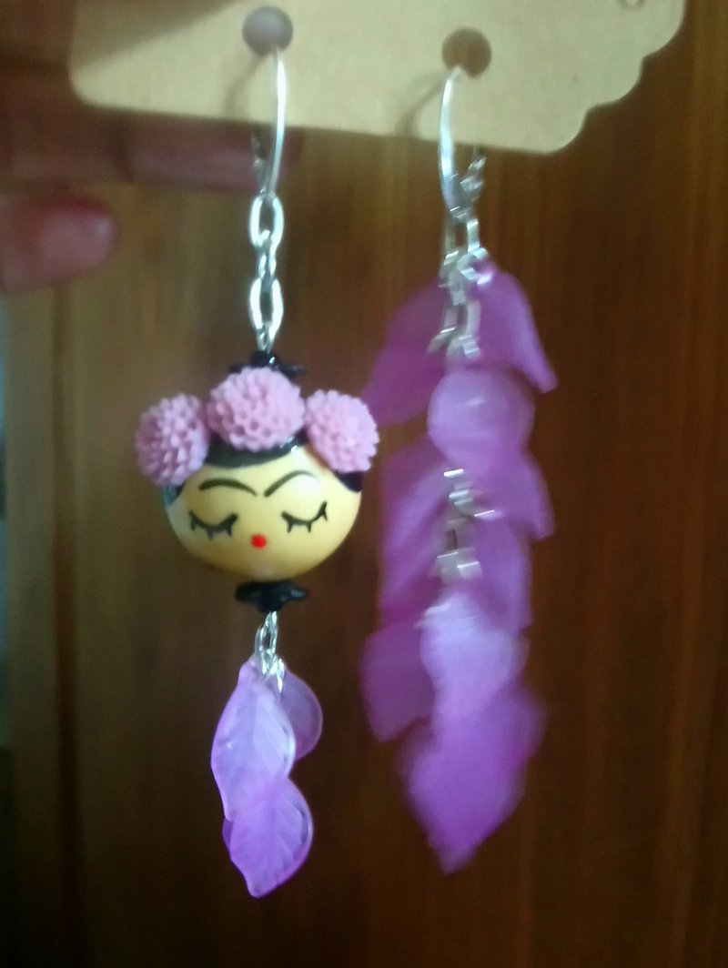 Frida Kahlo earring - 耳環/耳夾 - 純銀 紫色