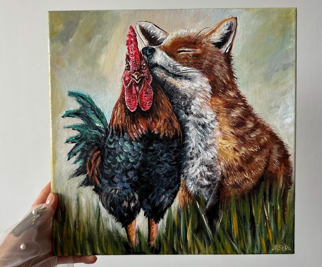油絵・イラスト キツツキ！ 鳥とオレンジ色の絵 啄木鳥
